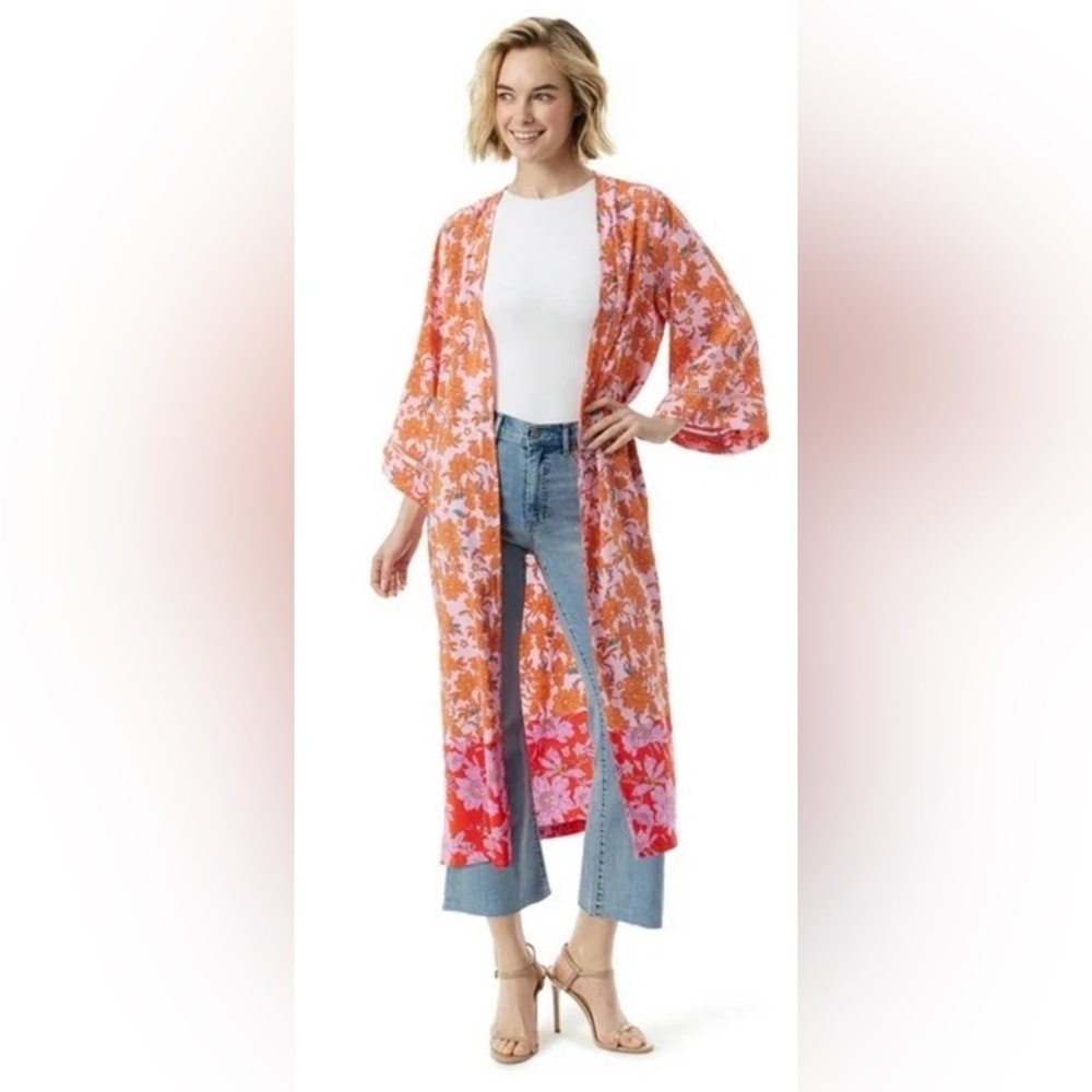 Floral Pink and Red Kimono Beach/Lounge Set NWT Sz XL